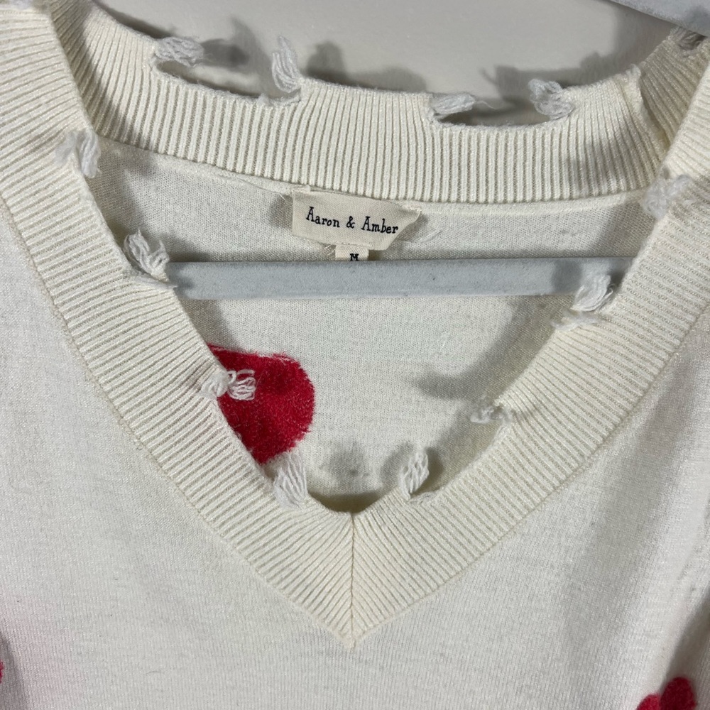 White Sweater with Red Heart Accents Valentine medium - Picture 2 of 4